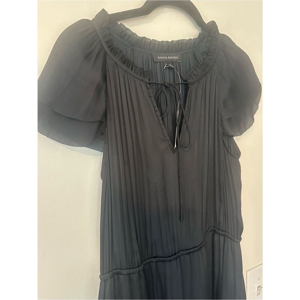 Banana Republic Black Semi-sheer Pleated Midi Length Dress 4 - Picture 2 of 6